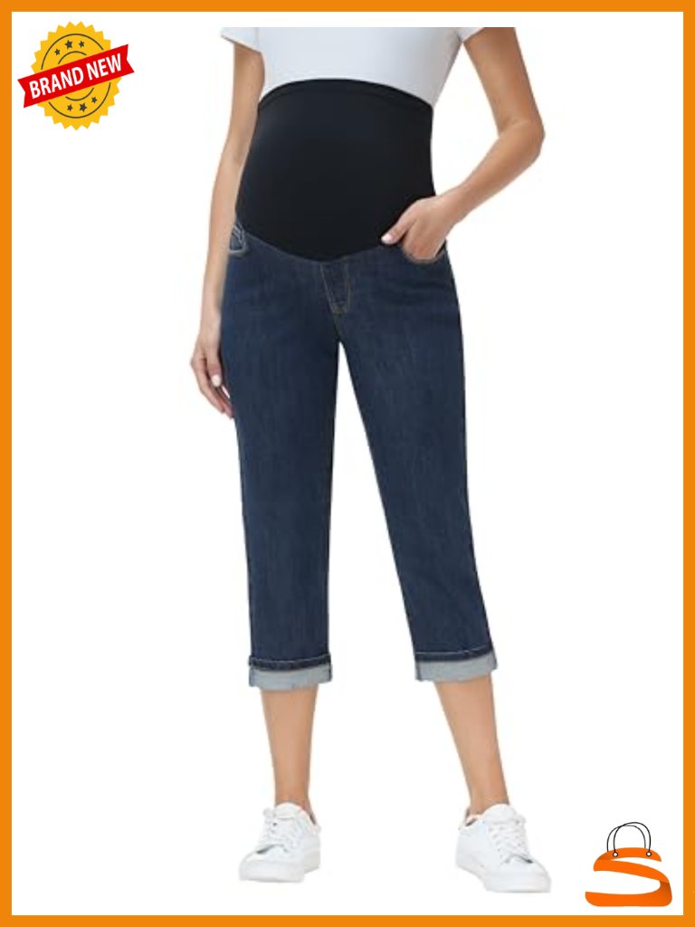 Stretchy Maternity Capri Jeans Over The Belly Womens Casual Cuffed Denim Pants